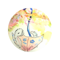 bunny sleeping in an umbrella
